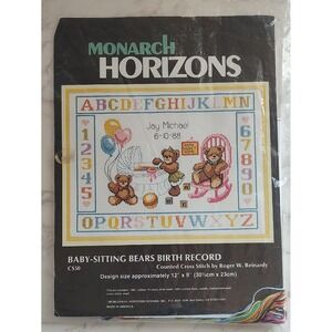 Monarch Horizons Counted Cross Stitch Kit Baby-Sitting Bears Birth Record A14